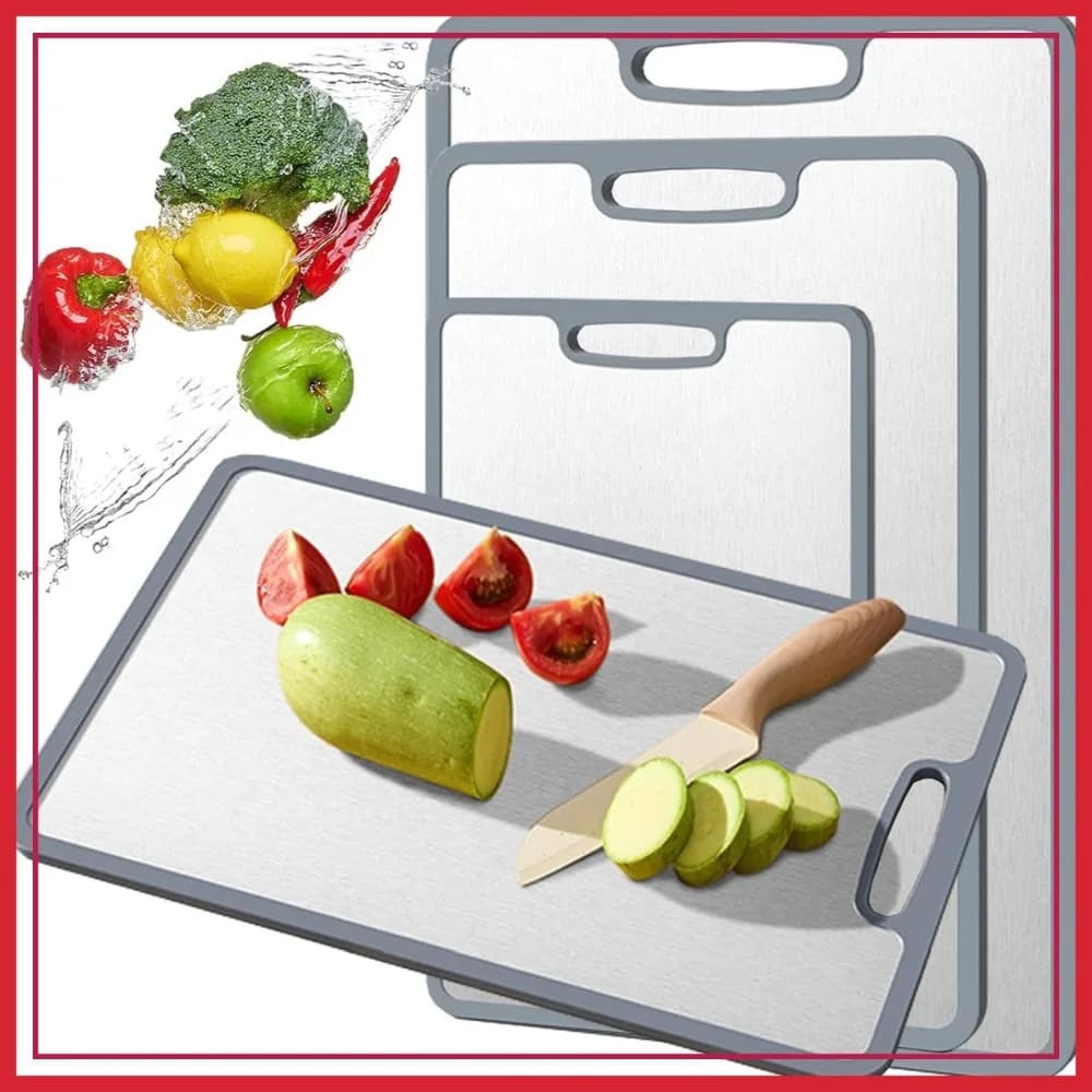 Set di 3 Taglieri in Titanio, Antiscivolo su Entrambi i Lati, Taglieri da Cucina in Titanio Puro, Durevoli e Facili da Pulire, S/M/L