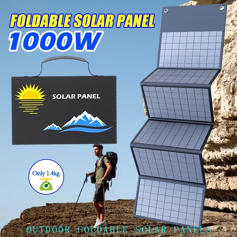 Borsa pieghevole esclusiva per pannello solare portatile da 1000 W 2025 con USB + CC per escursioni all'aperto, campeggio e ricarica del telefono cellulare