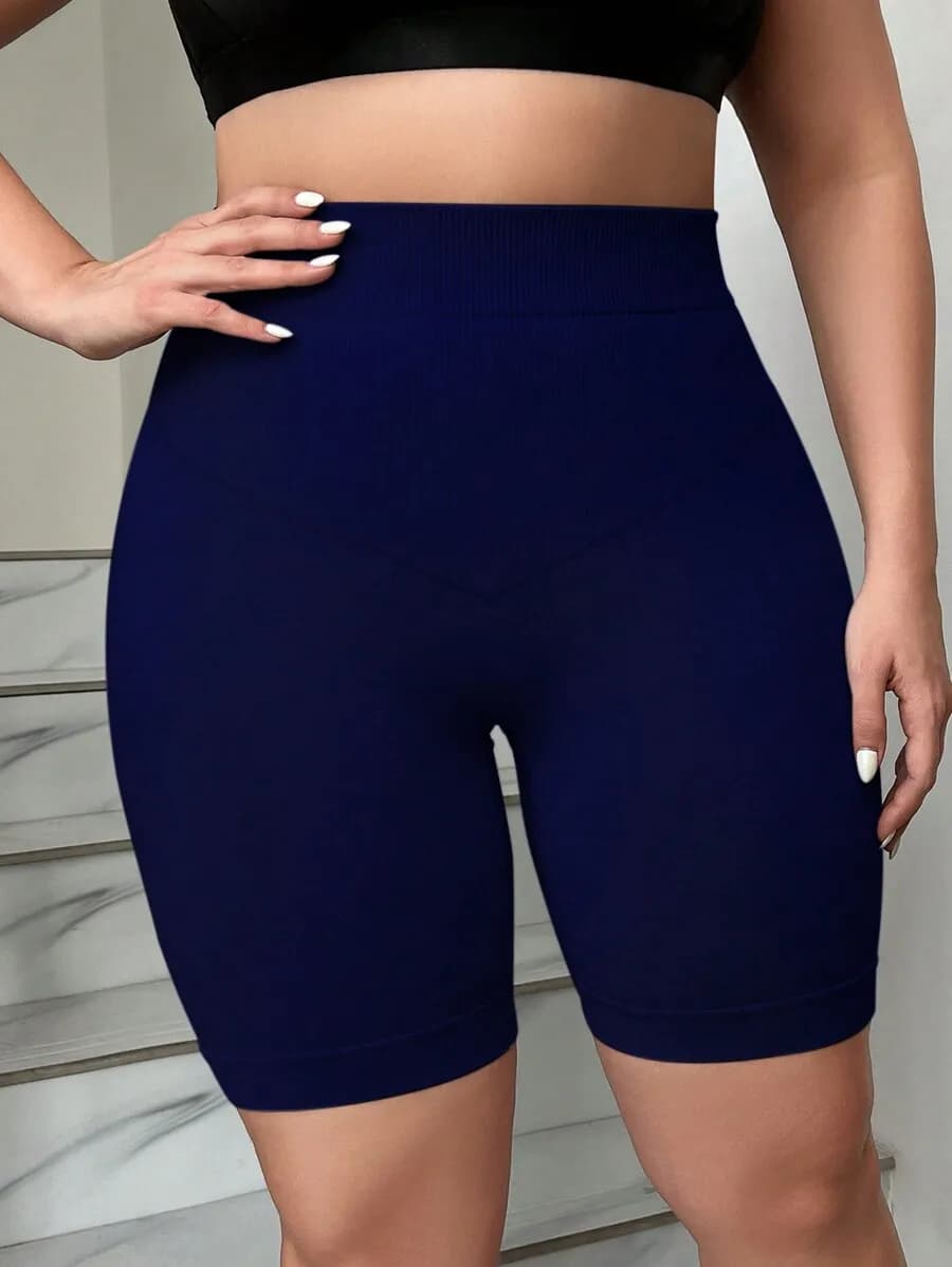 Pantaloncini Modellanti a Vita Alta Senza Cuciture in Tinta Unita per Taglie Forti