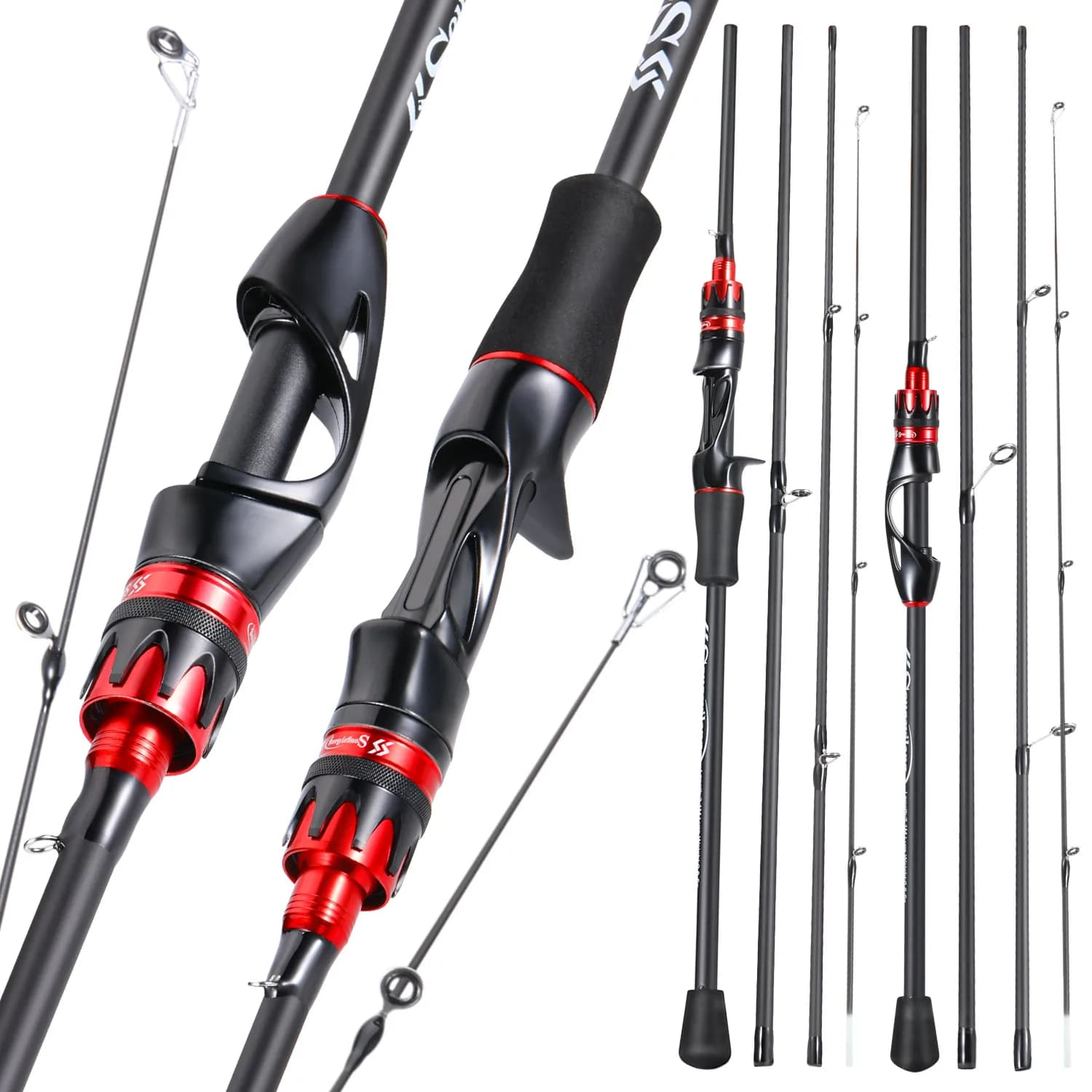 Canna da pesca Spinning Sougayilang Casting 4 sezioni 2,1 m Canna ultraleggera in fibra di carbonio con manico in EVA 0,8-5 g di peso esca