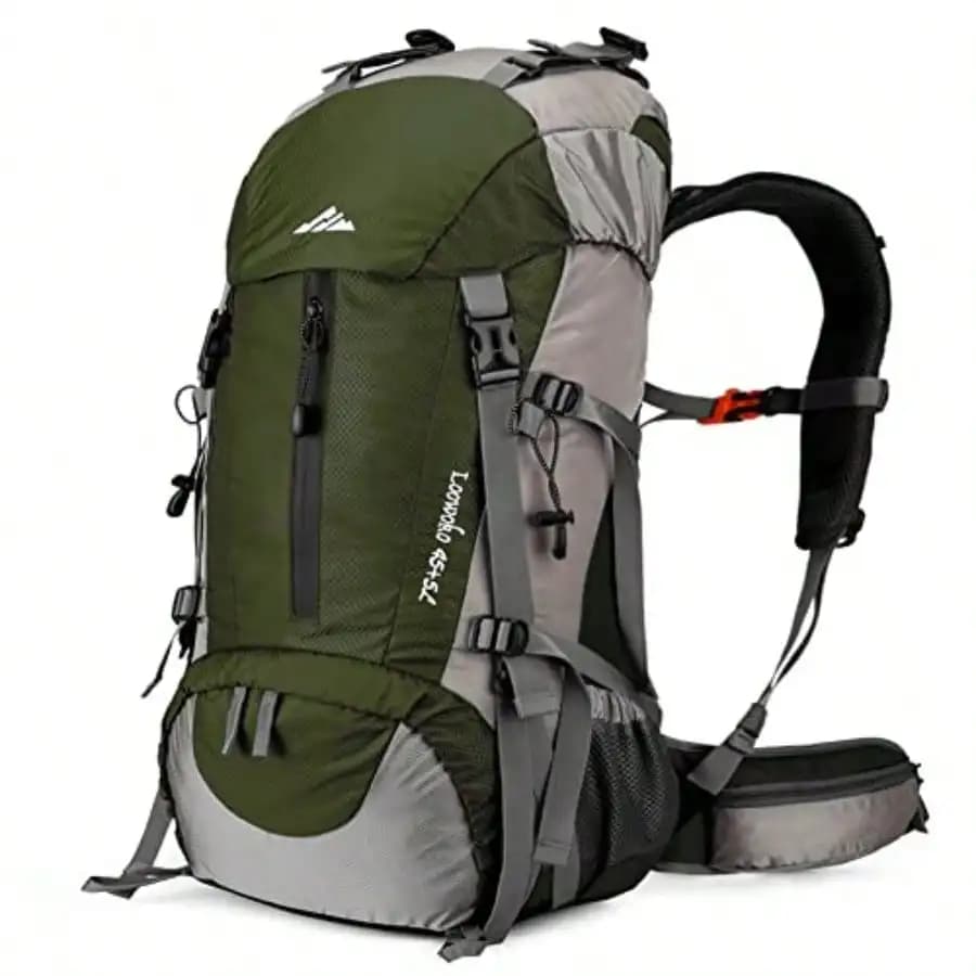 Loowoko 50L Hiking Backpack, Waterproof Camping Essentials Bag With Rain Cover, 45+5 Liter Lightweight Backpacking Back Pack