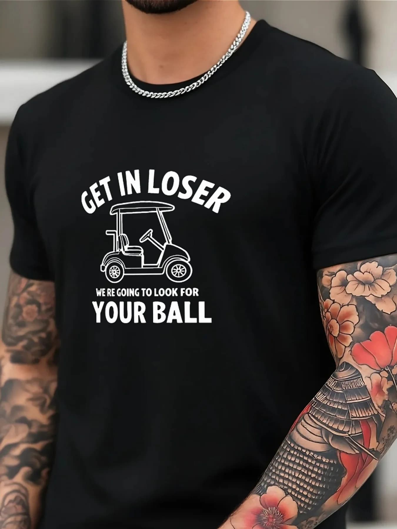 Maglietta con grafica Get In Loser Golf Cart, maglietta da uomo in cotone traspirante, regalo divertente per il golf