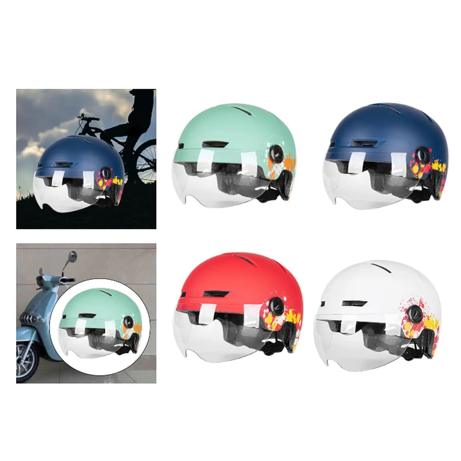 Casco per Bicicletta Elettrica con Luce e Visiera, Occhiali Rimovibili, Regolabile per Adulti, Protezione dagli Impatti, Casco per Mountain Bike