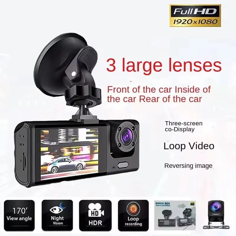 DVR for 3-channel HD 1080P 2/3 lenses within the vehicle Dash Cam Three-way camera DVR Recorder Dashcam Video Recorder Camera