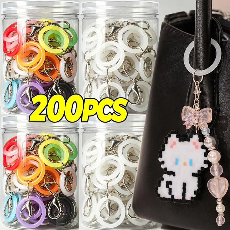 10-200pcs Fashion Colourful O‑shaped Silicone Rings Keychain High Elastic Lobster Clasp Connector Jewelry DIY Making Accessories
