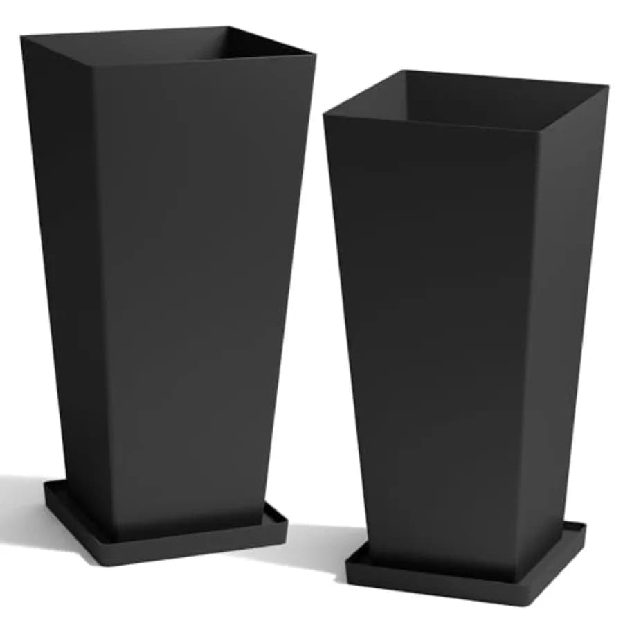 Set di 2 Grandi Vasi da Giardino Alti 28 Pollici per Interni ed Esterni, in Plastica Resistente Nera, Moderni Vasi Conici per Fiori e Piante