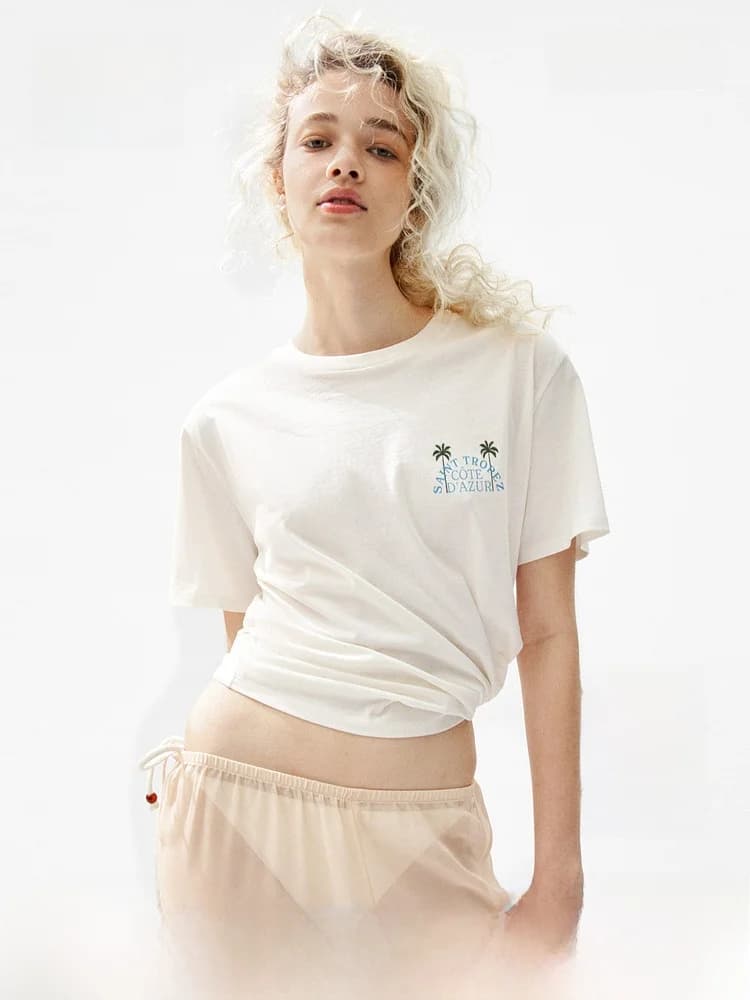 T-shirt in cotone da donna H&M Estate 2026 Stile casual Moda per il tempo libero Stampa Brezza estiva Maglietta a maniche corte