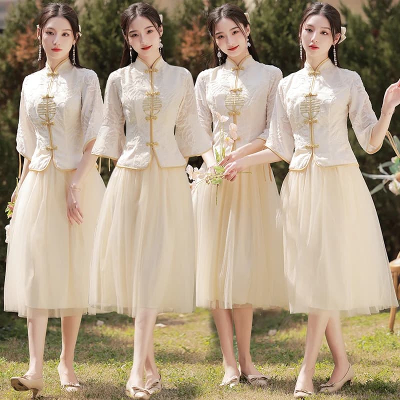 Chinese Style Maidsmaid Dress Summer New Style Wedding Small Size Sister Group Dress Skirt Large Size Slimming Effect