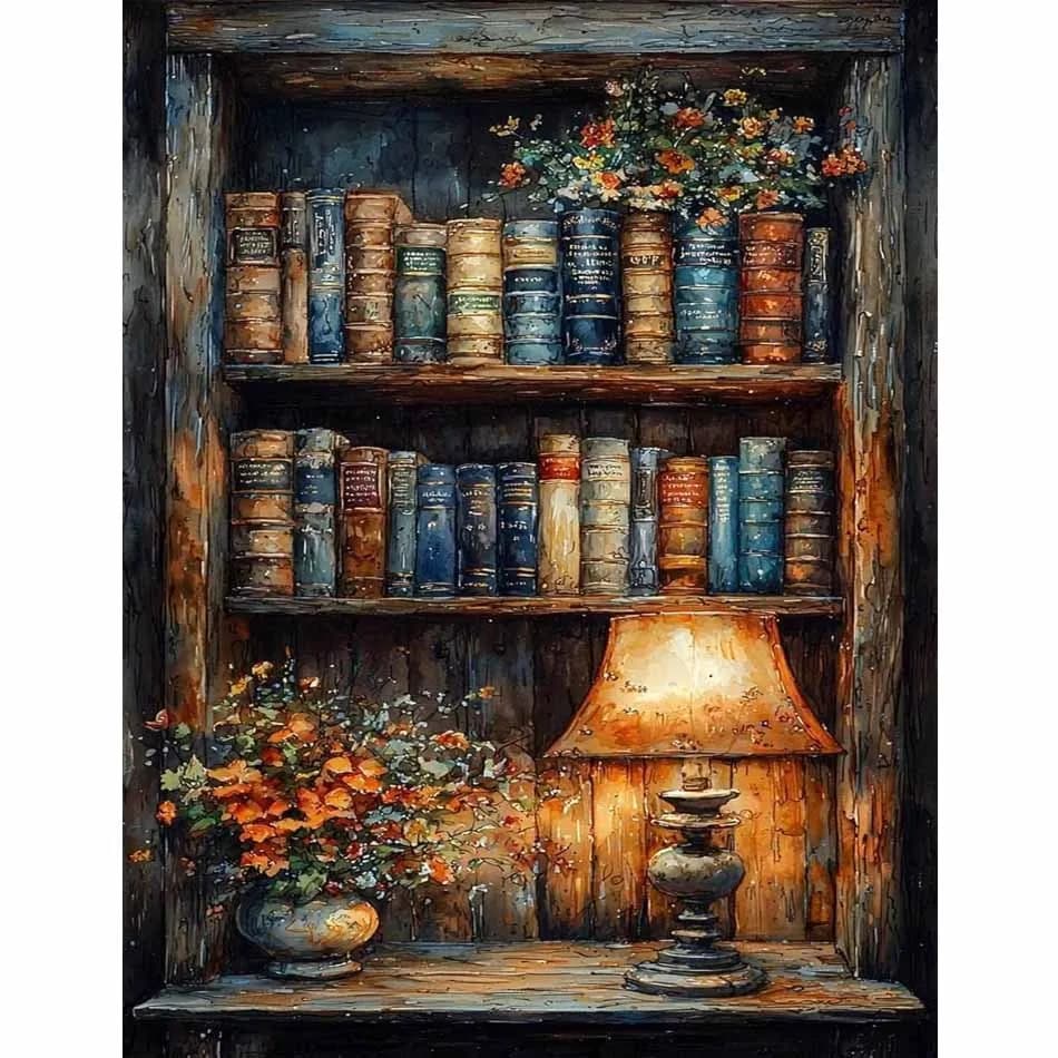 Diamond Painting The Ancient Bookshelf Mosaic Handmade Artwork Full Round/Square Diamonds For Beginners Gift Home Decor