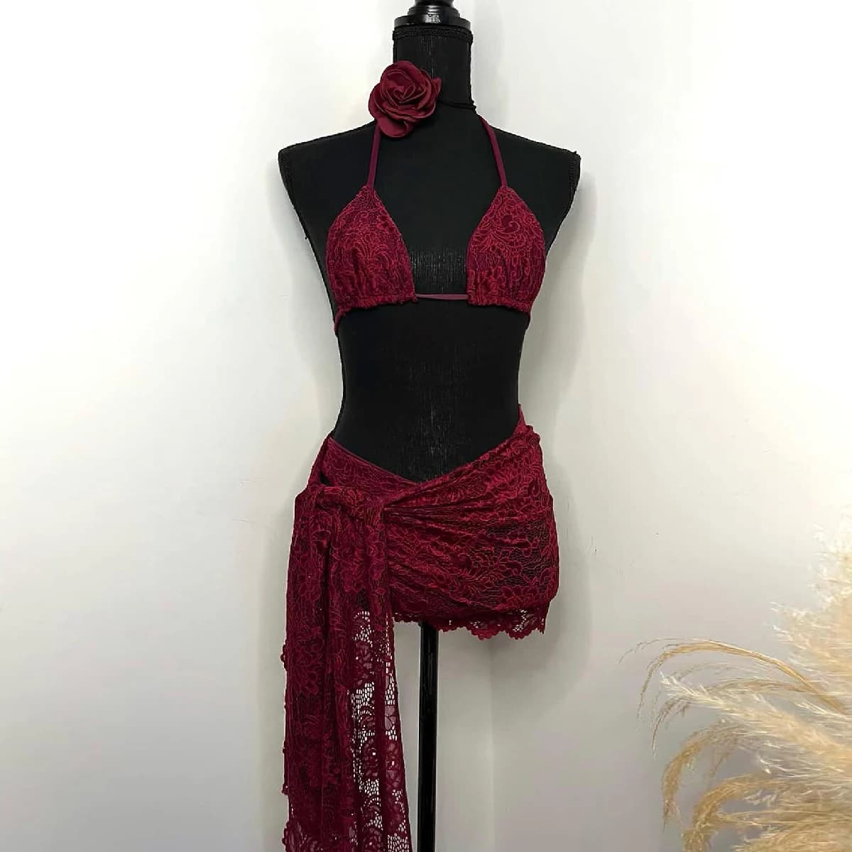 3 confezioni Bikini a fiori con gonna da spiaggia costume da bagno con lacci donna costumi da bagno Sexy abito all'uncinetto femminile costumi da bagno sarong Biquini