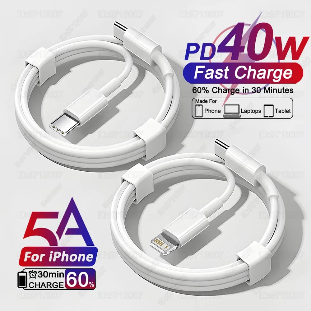 Original PD USB C 40 W Quick Charger Cable for Apple iPhone 16 15 14 13 12 11 Pro Max X XR 8 7 Plus iPad USB Type C Data Synchronization Line