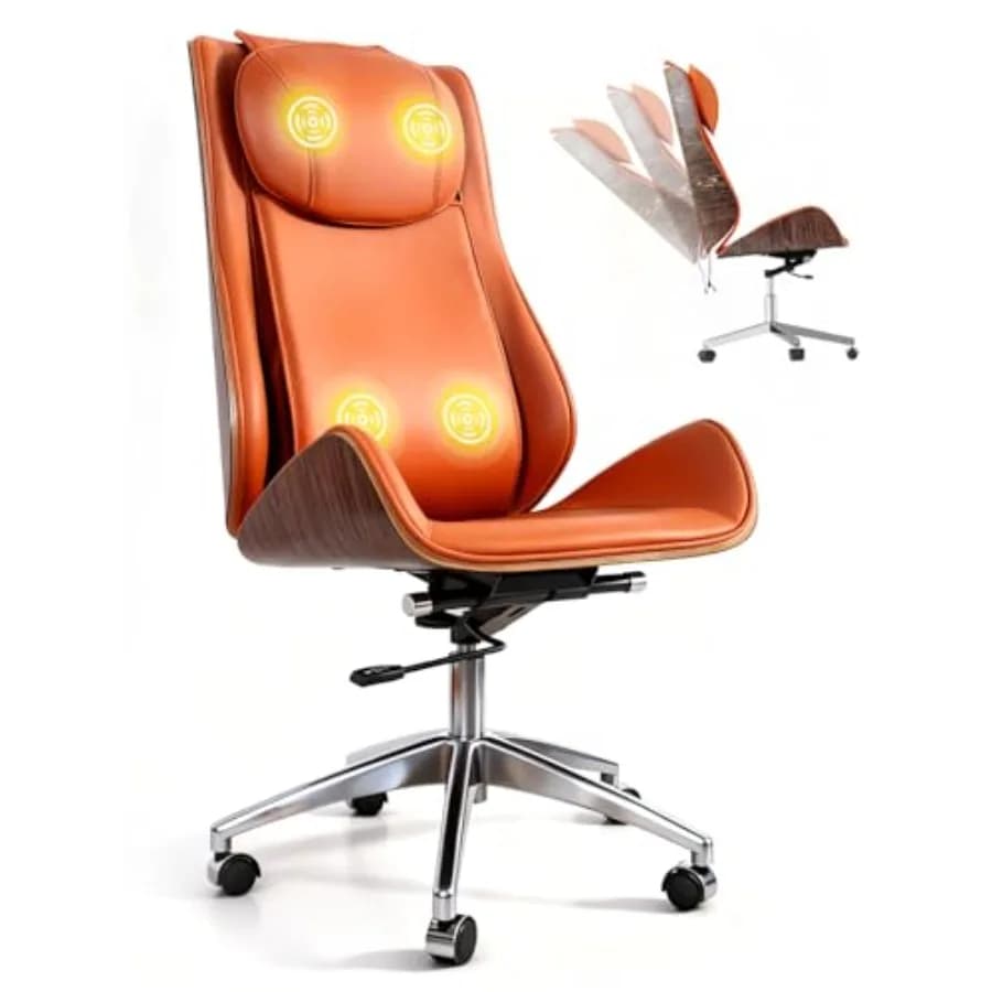 Sedia Direzionale Moderna di Lusso con Base Robusta in Alluminio, Massaggio a 6 Punti, Sedia Ergonomica da Ufficio con Supporto Lombare 135°