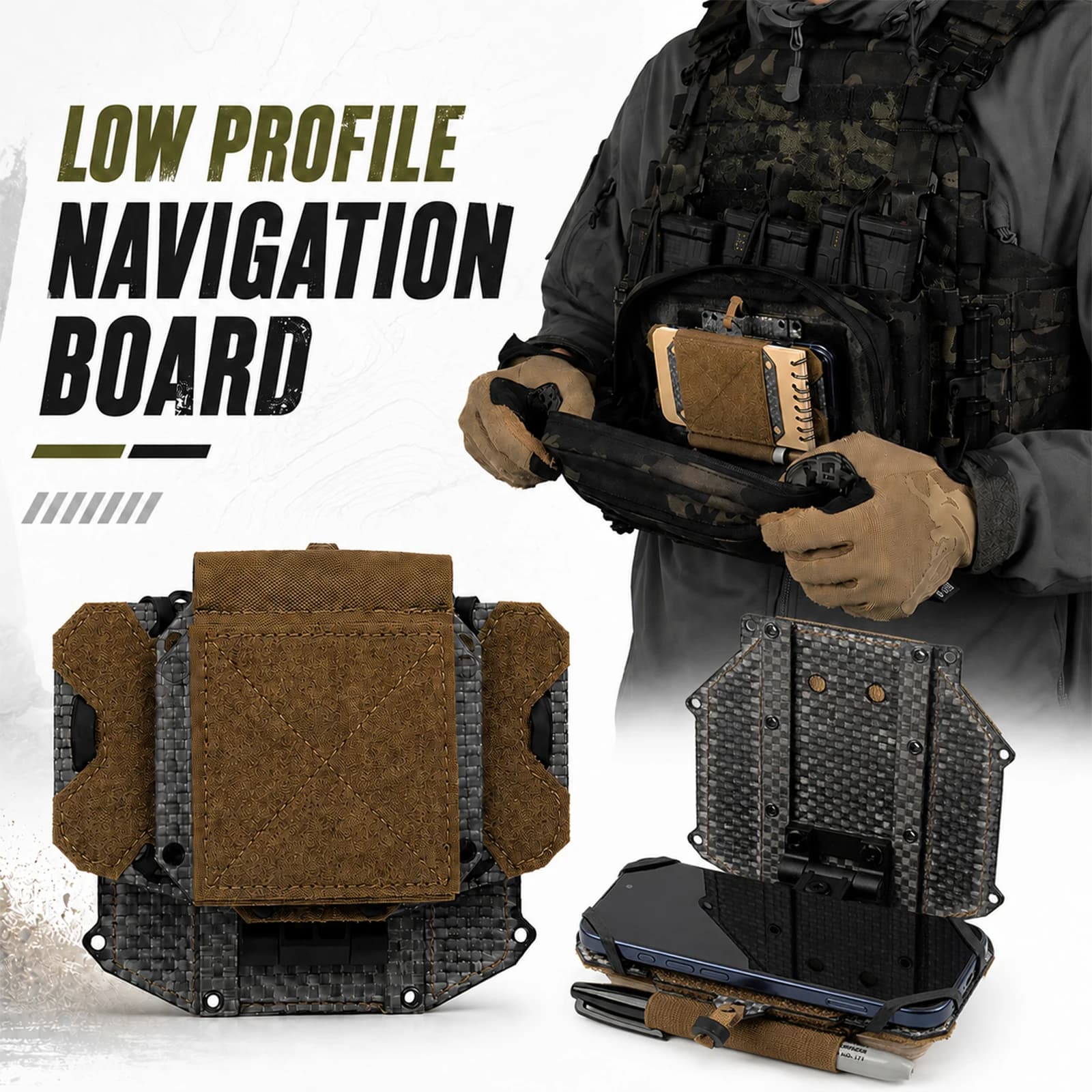 Concealed Navigation Board Foldable Phone Admin Panel Pouch Insert Elastic Corner Straps Velcro Backing and Removable Note Panel