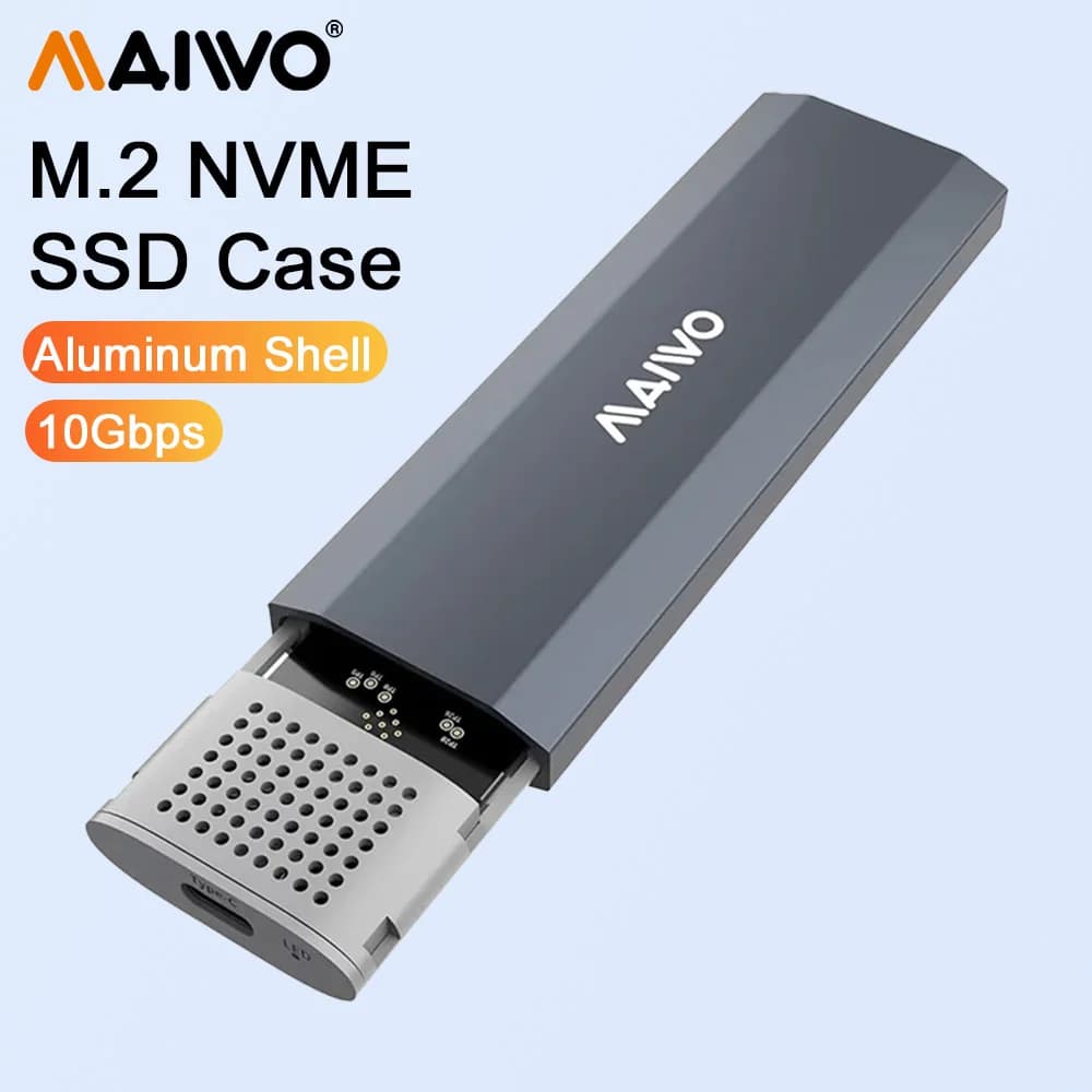 MAIWO M.2 NVME SSD Enclosure 10Gbps USB3.2 Gen2 External Hard Drive Aluminum Enclosure Adapter for 2230/2242/2260/2280 NVME SSDs