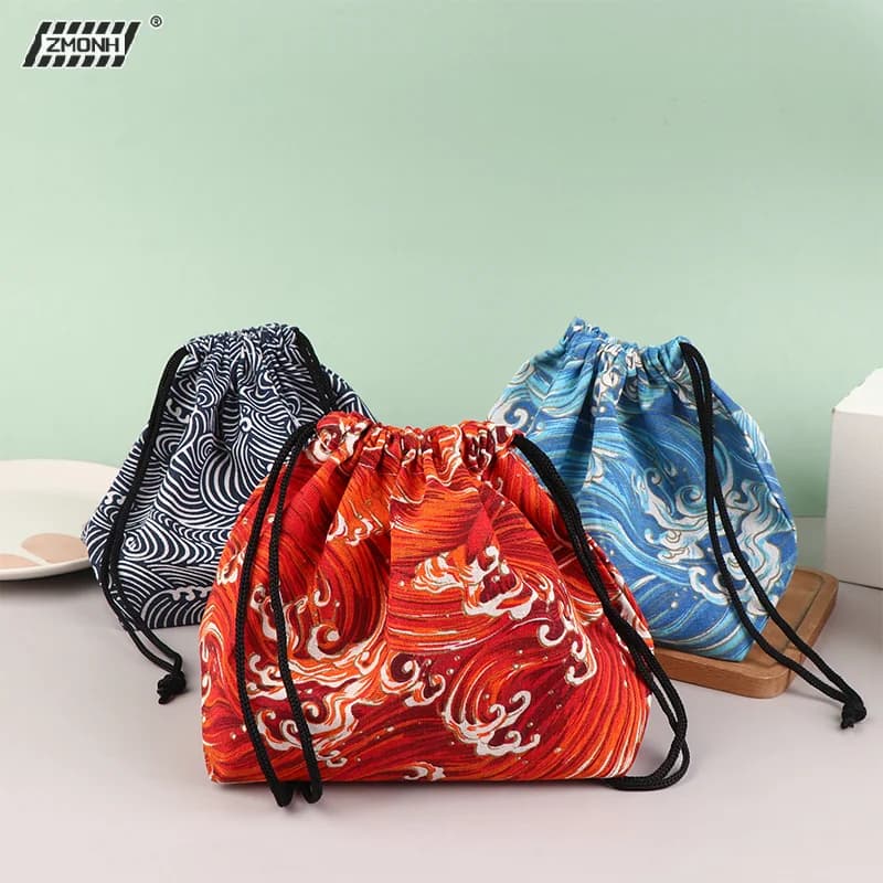 [H]1Pc Borsa porta pranzo in stile giapponese con coulisse, per viaggi, picnic, portatile, facile da lavare, borsa porta pranzo Bento