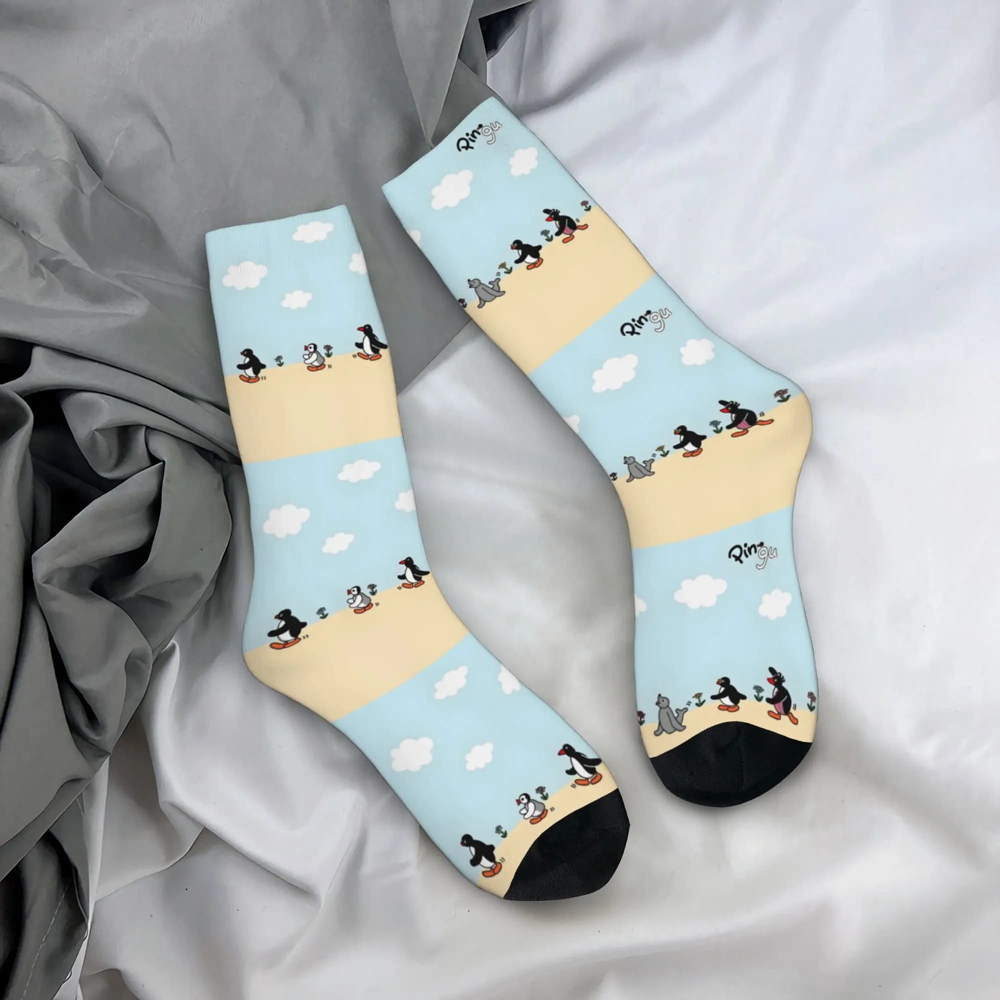 Custom Kawaii Print Noot Noot Pingu Socks for Men Women Stretchy Summer Autumn Winter Penguin Merch Crew Socks