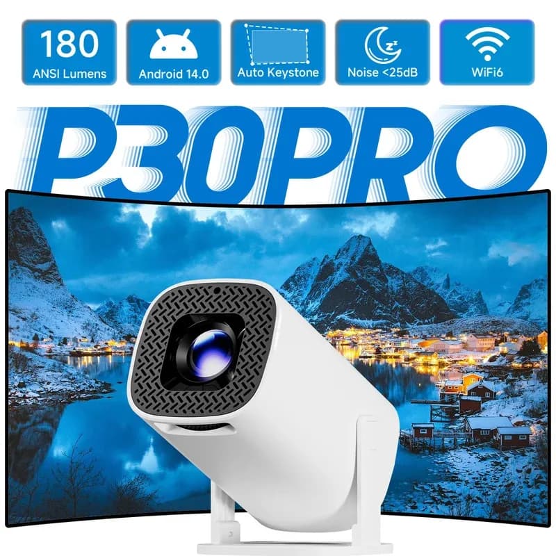 Proiettore Mini Smart P30PRO Android 14, Supporto 4K 1280*720P, WiFi6, BT 5.0, Cinema Domestico Intelligente, Proiettore Portatile per Esterni