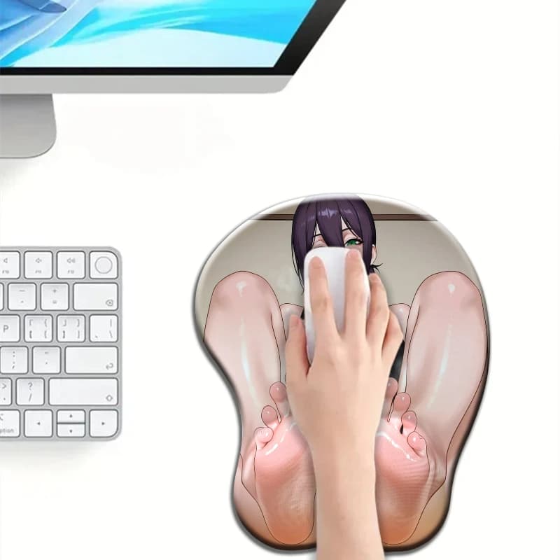 Tappetino per Mouse Ergonomico 3D in Silicone con Poggiapolsi a Tema Chainsaw Man, Tappetino da Scrivania Kawaii per Gaming