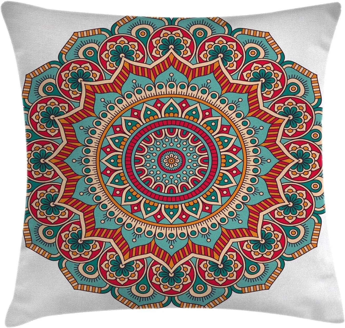 Mandala Pillow Cushion Cover Traditional Round Meditation Folk Culture Printed Decorative Square Pillowcase