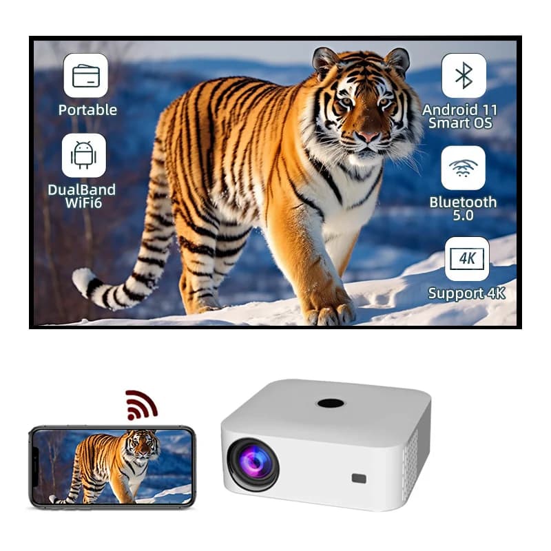 Mini proiettore Wifi Mini proiettore 500 lumen LED Video Smart Android 11 Proiettore Wi-Fi Home Theater