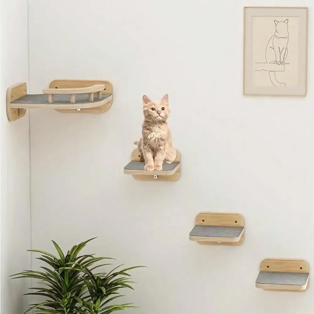 Mobili da parete per gatti, mensole angolari per arrampicata, cuccia da parete con 3 gradini larghi, scale moderne a sospensione per gatti da interno