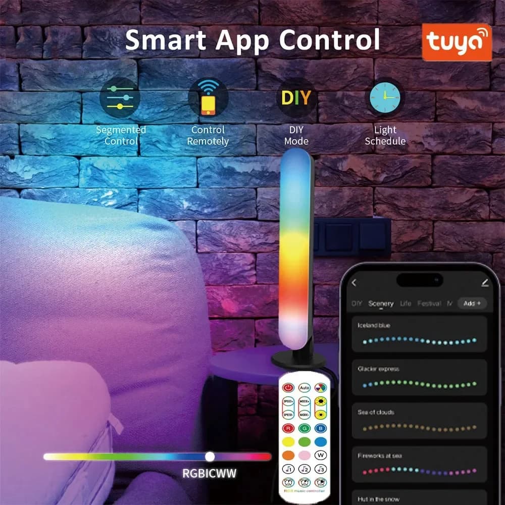 Striscia LED USB RGB con sensore di movimento, luce notturna, lampada WIFI Tuya con ritmo musicale, luce ambientale per TV, per sala giochi, decorazione da comodino.