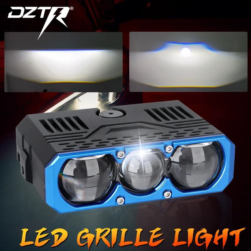Faro LED a Tripla Lente DZTR 300W con Commutazione del Fascio Luminoso, Faro Universale per Auto e Moto, Luce per Griglia, Accessori Auto