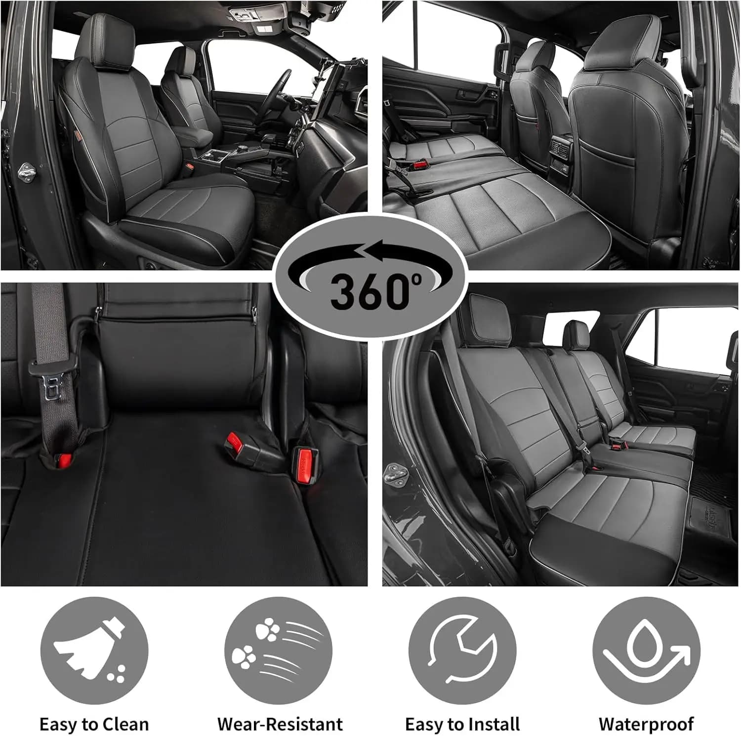 EKR 4Runner Car Seat Covers Custom Fit for Toyota 4Runner 2010-2026 SR5/TRD Sport/TRD Off-Road/ TRD Sport Premium/Limited etc (5 seats) Waterproof Leather Seat Covers