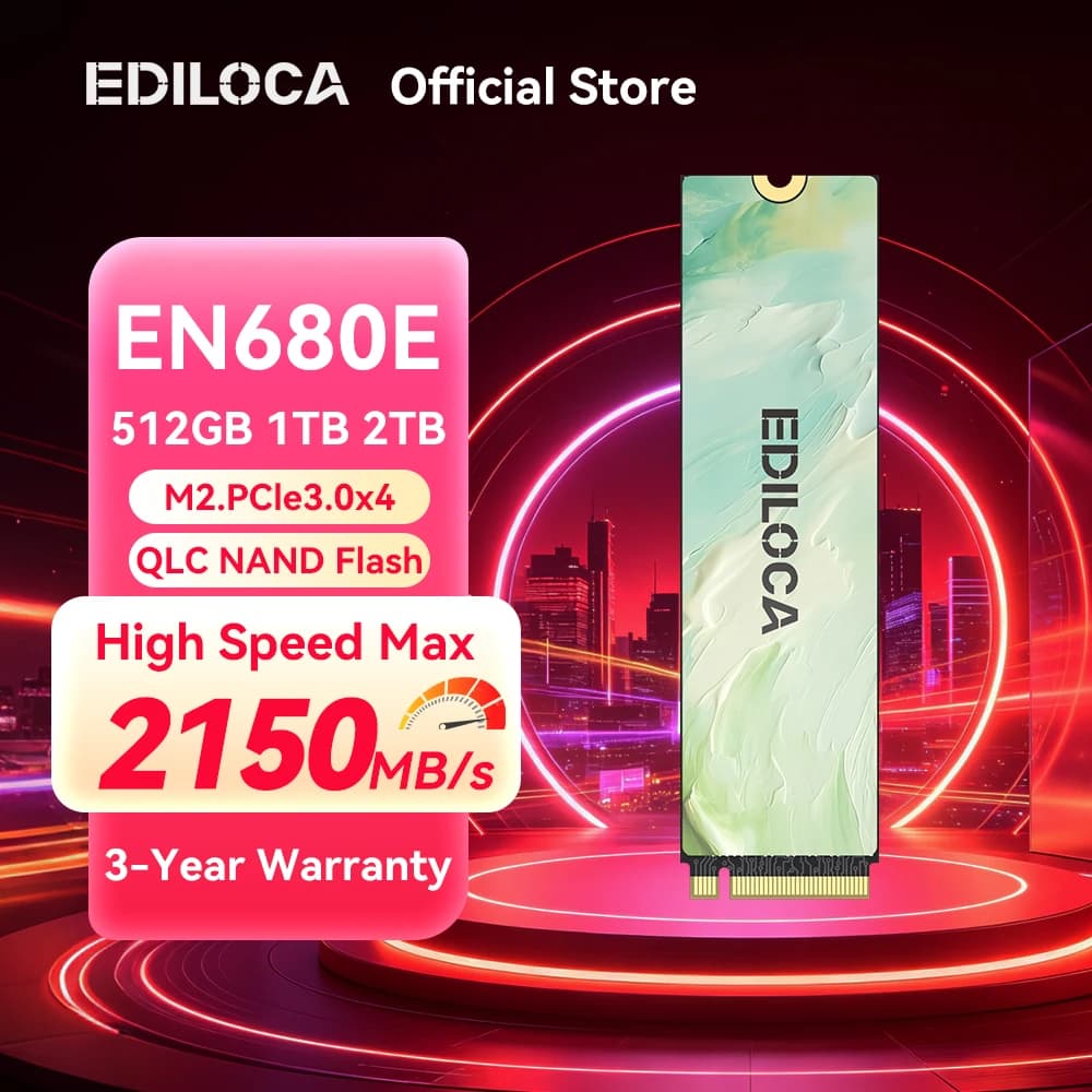 Ediloca EN680E M.2 2280 SSD PCIe3.0x4 NVMe 2150MB/s QLC Dynamic SLC Cache Internal Solid State Drive for PC Desktop and Laptop