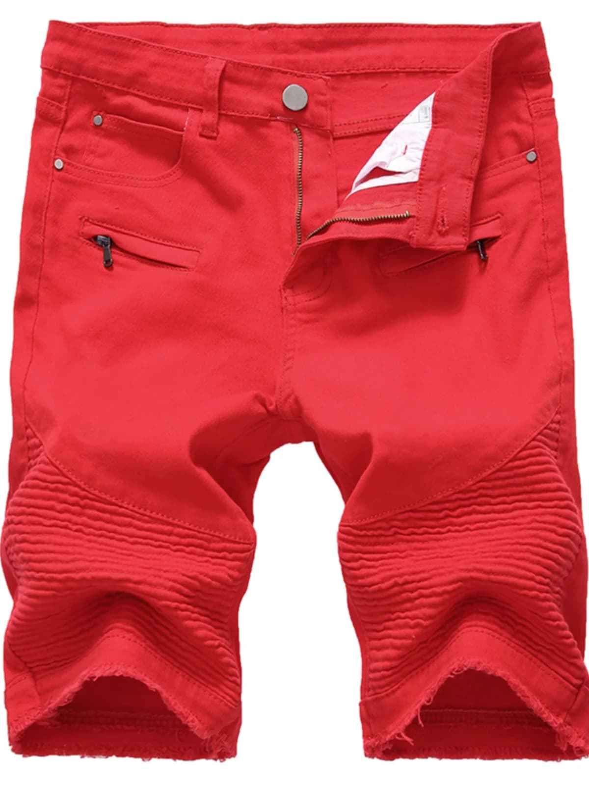 High Waist Biker Folded Straight Leg Jeans orts Men's Trendy Elastic Five-Quarter Pants Casual Cotton Stretch Denim