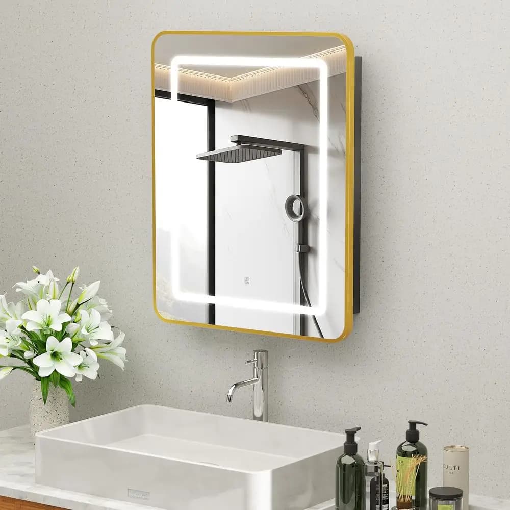 Armadietto Medico Illuminato con Specchio 20x30, Armadietto da Bagno con Specchio, Luci e Vano Portaoggetti, Armadietto da Parete per Bagno a Porta Singola