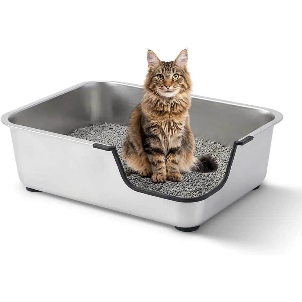 Lettiera per gatti in metallo a ingresso basso, 19,5L x 13,6W x 6H, ideale per gatti anziani o feriti, antiscivolo, facile da pulire, fino a 10 kg