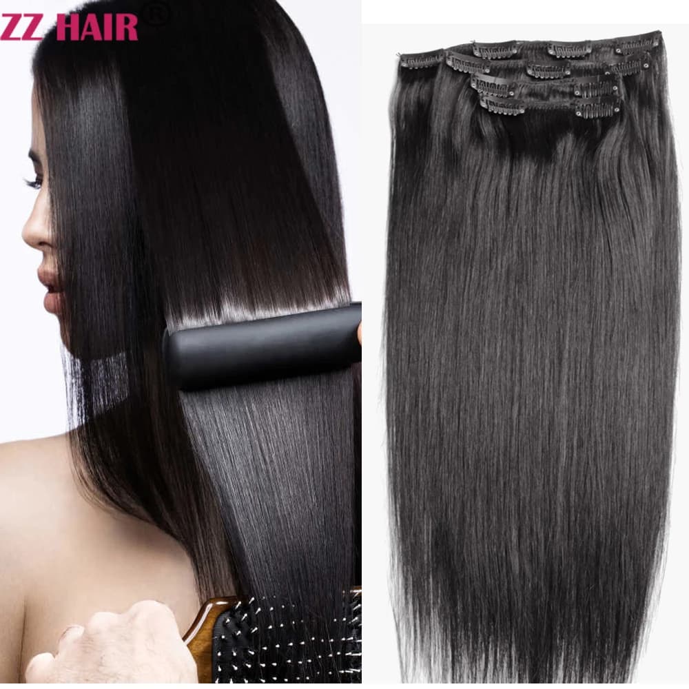 ZZHAIR Estensioni dei capelli umani brasiliani al 100% Remy 16 "-24" Clip-in 4 pezzi Set 70g-80g Quattro pezzi 1x20cm 1x15cm 2x10cm Naturale