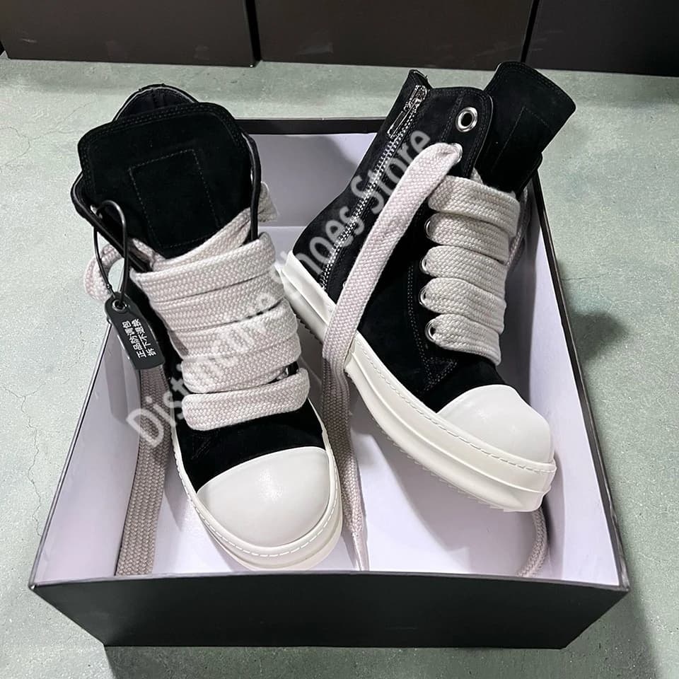 Thick shoelaces high top genuine leather Ro Men shoes Quality Suede Leather Side Zipper Women Sneakers Casual Lace Up Black Boot