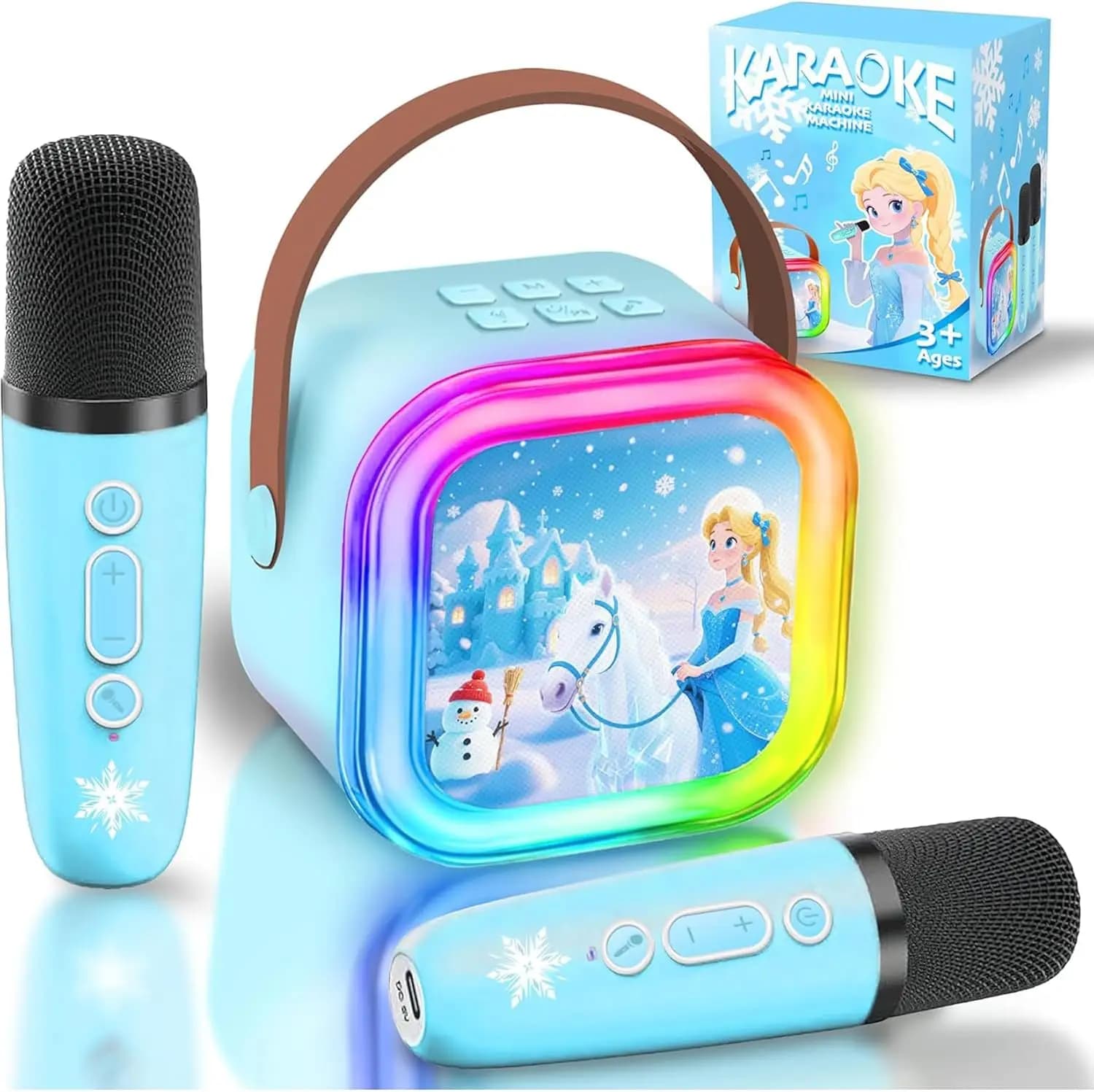 Macchina per Karaoke per Bambini con 2 Microfoni Wireless, Regalo a Tema Frozen per Bambine dai 3 agli 8 Anni, Idea Regalo di Compleanno