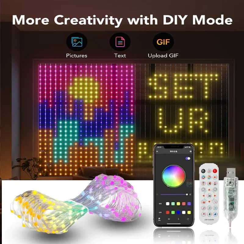 Luci LED RGB Intelligenti per Tende con Musica, Controllo App e Telecomando, Luci LED per Feste per Matrimoni/San Valentino/Compleanni