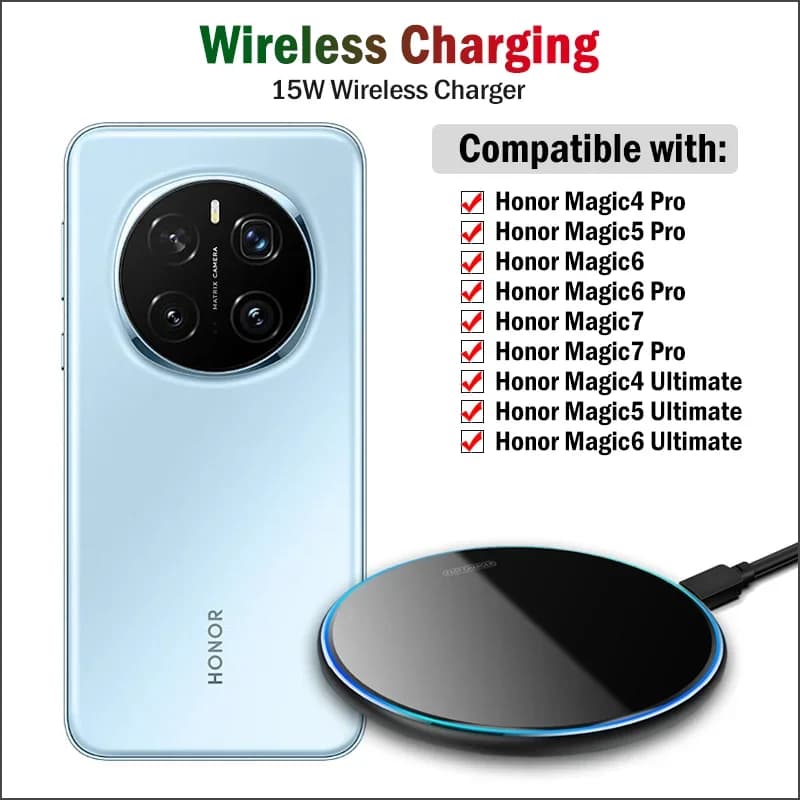 Caricabatterie wireless veloce da 15 W per Honor Magic 7 6 Pro Ultimate/Magic5 Pro/Magic4 Pro Pad di ricarica wireless con cavo di tipo C