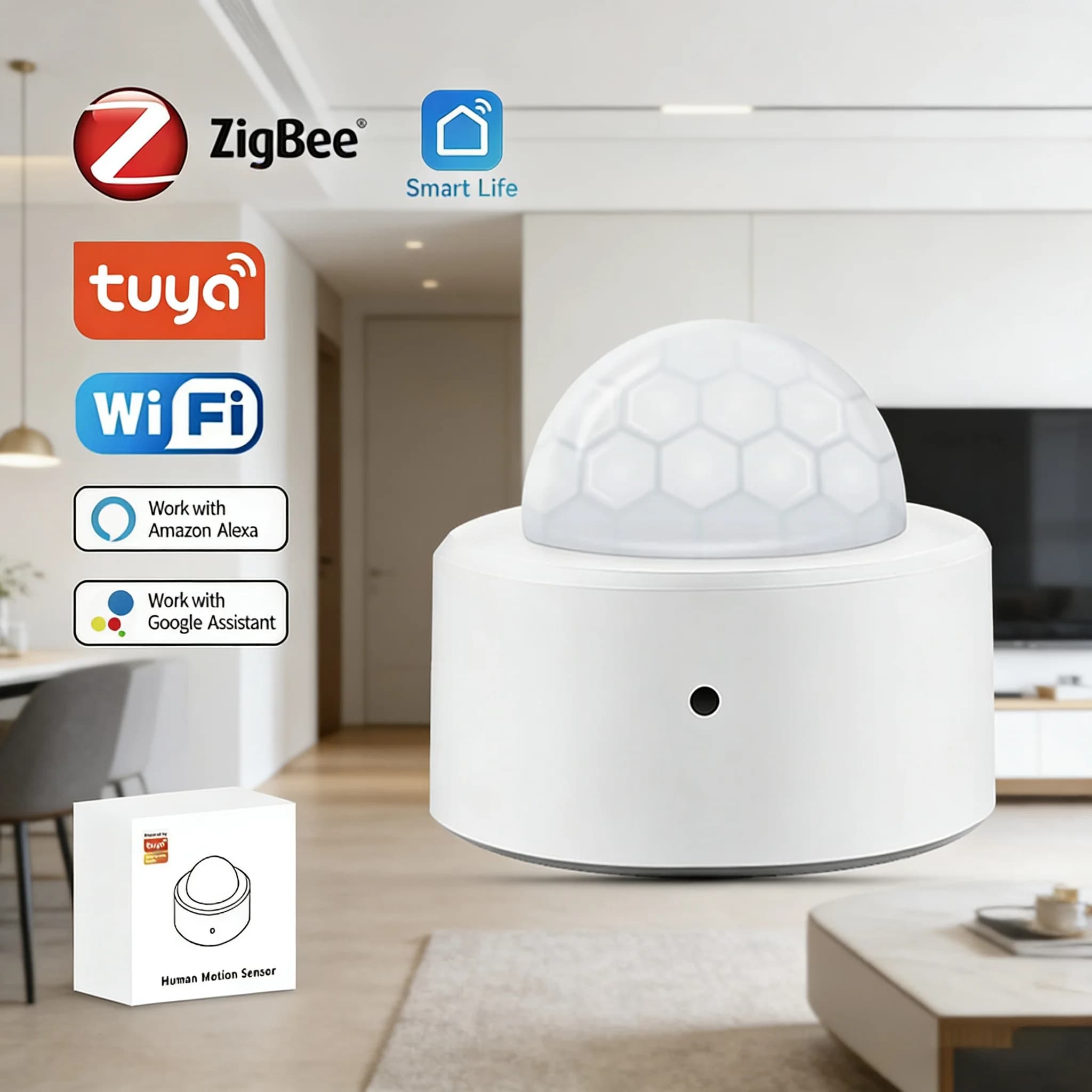 Tuya Zigbee PIR Motion Sensor Human Body Infrared Detection Smart Home Security Alarm Detector Works with Alexa Google Assistant