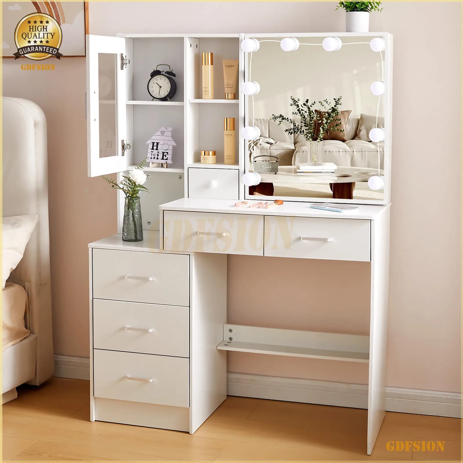 Vanity Desk moderno da 10 LED illuminato con tavolo da toeletta per trucco con specchio scorrevole