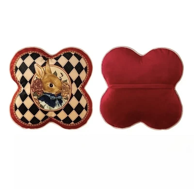 LVelvet Cuscino morbido imbottito per divano letto Joyful Red Check Cuore Coniglio Cuscino Ufficio Riposo Lancio Amore Presente Sedia Chic De