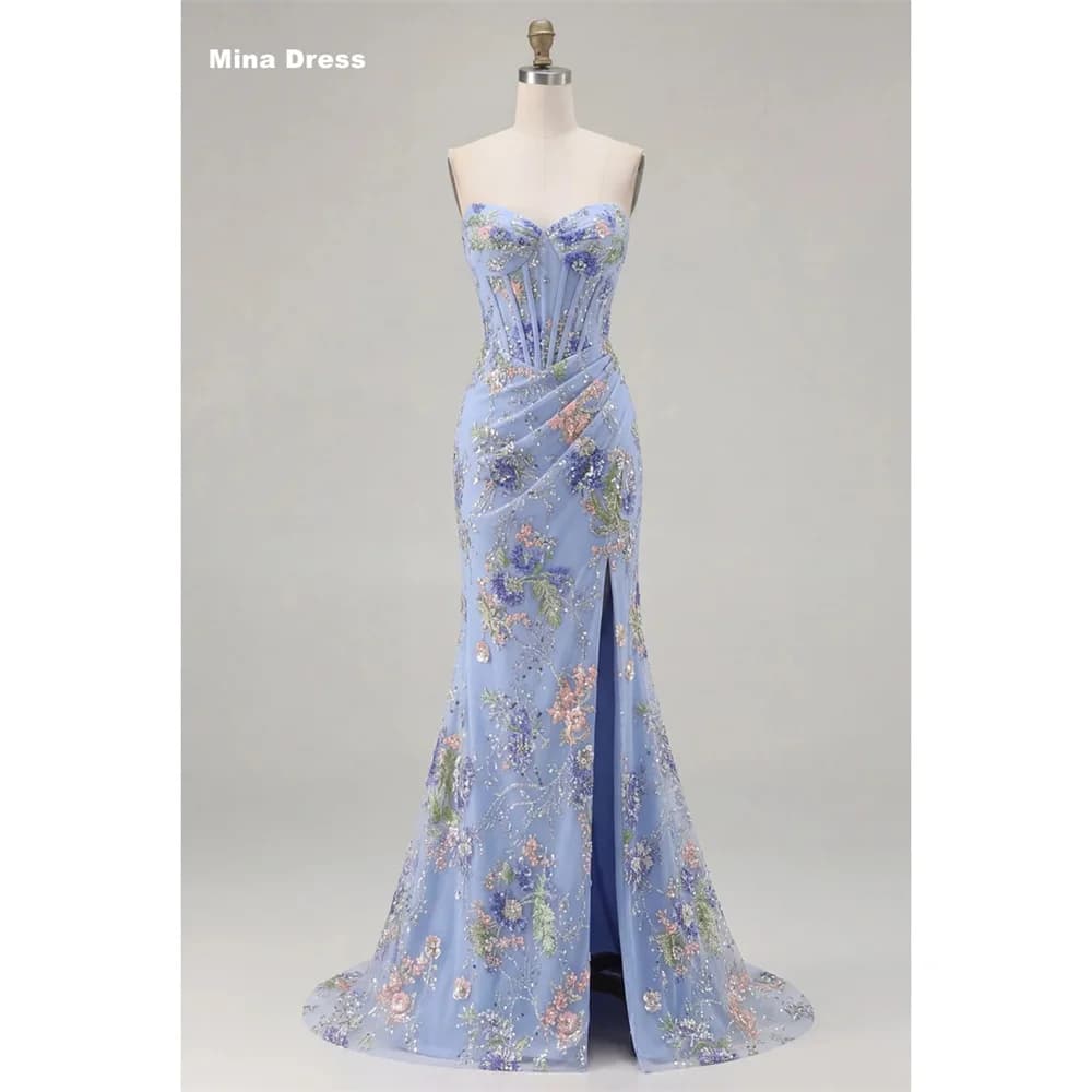 Mina Customized Pink Heart Slit Collar Floral Sequin Backless Sleeveless Luxury Evening Dresses 2026 Trends Guest Wedding Dresse