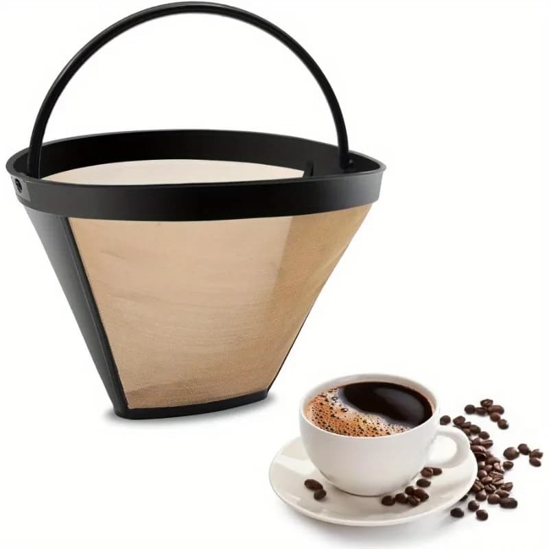 Reusable gold coffee filter # Replacement basket for 4 cone coffee filters, suitable for coffee machines and brewers Cuisinart/Ninja (1)