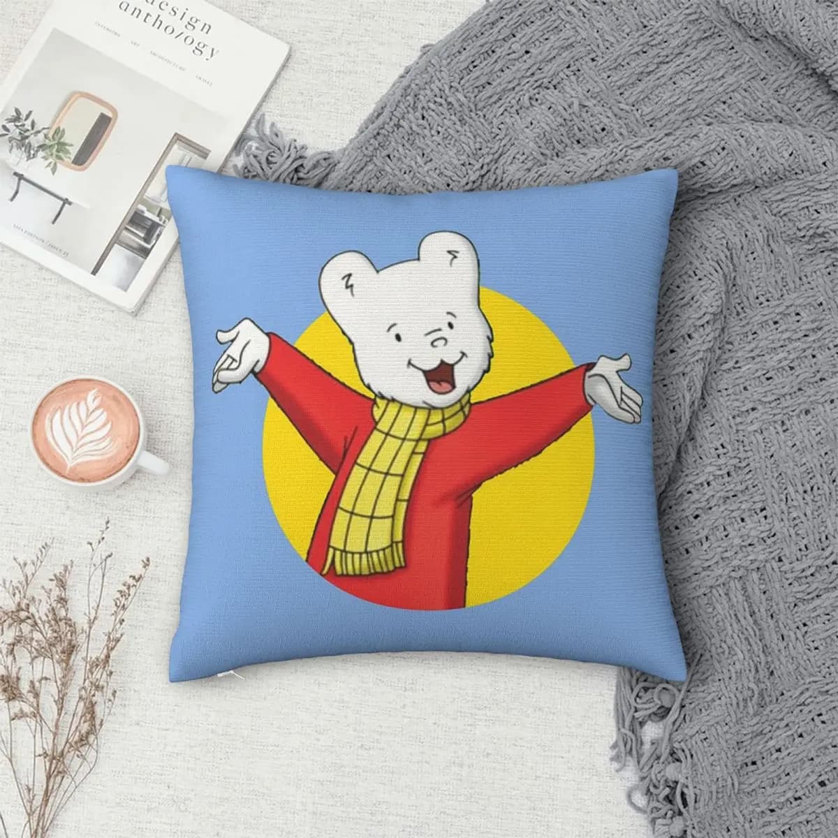 Anime Rupert Bear Square Pillowcase Cushion Cover Pillow Case Throw Pillow Cover for Home Sofa Living Room