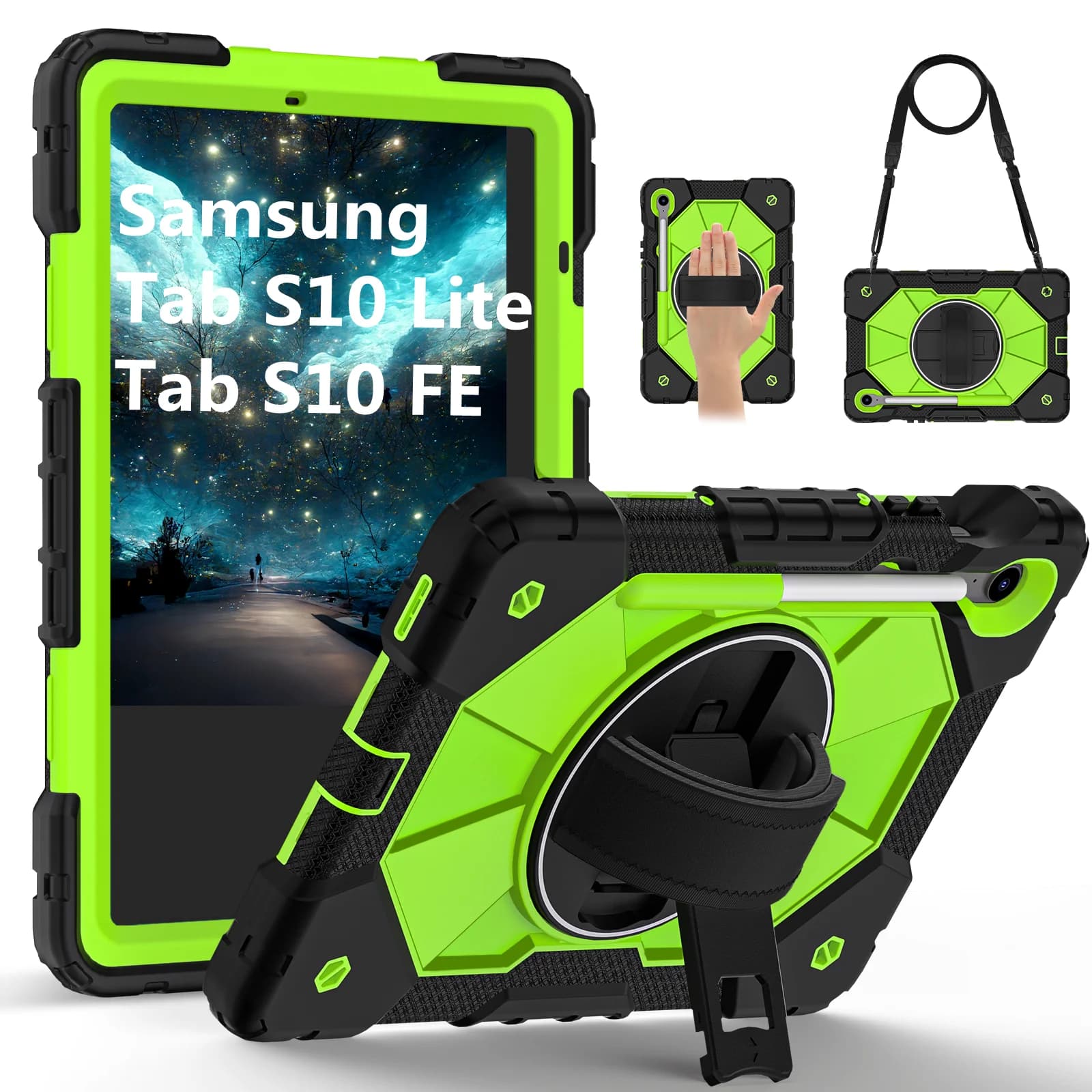 Custodia per armatura per bambini per Samsung Galaxy Tab S10 Lite S10 FE X520 X526B Supporto per tablet Custodia protettiva in silicone sicuro + tracolla per PC