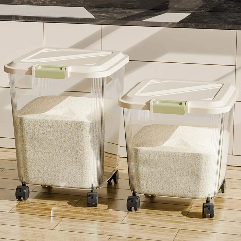 Insect Proof Rice Storage Box with Wheel Moisture Proof Pet Food Container Large Capacity Sealed Pet Food Storage Jar Flour
