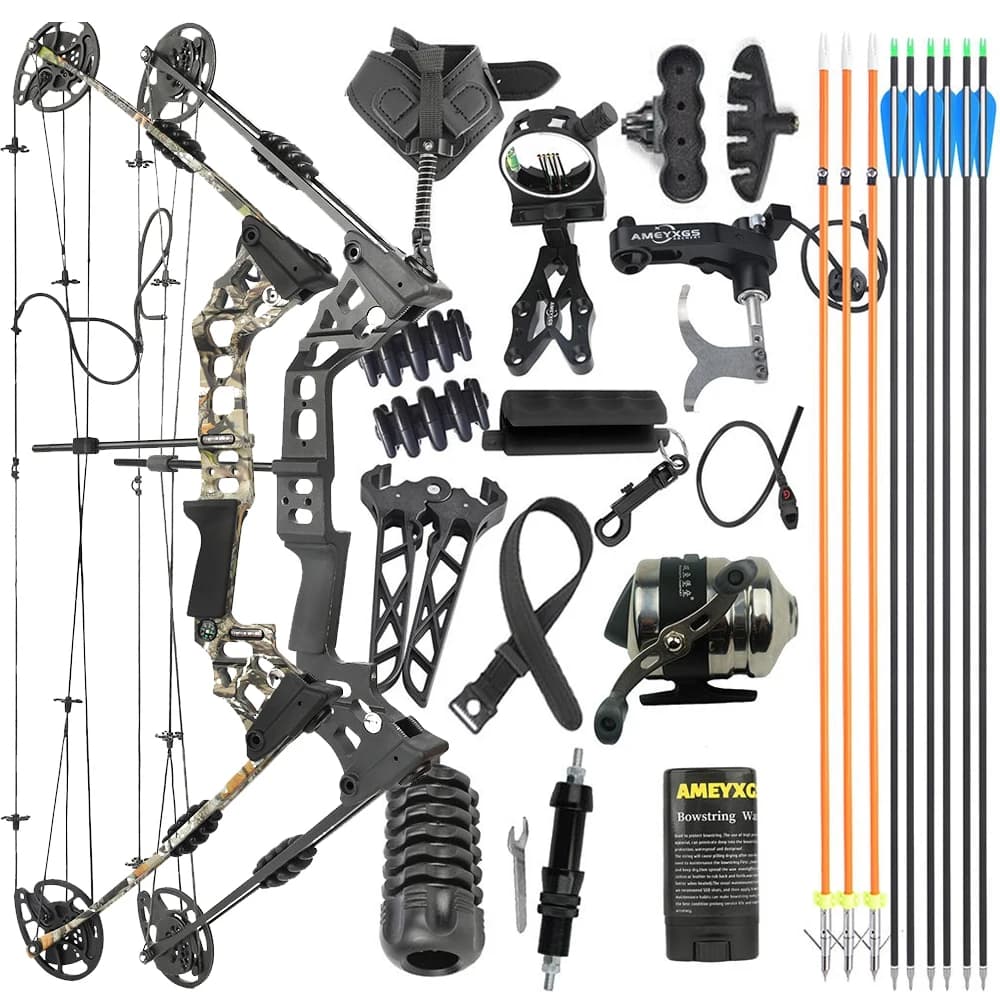 Archery Compound Bow Set 20‑70 Lbs Adjustable Draw Weight 320 FPS 80% Let‑off RH LH for Practice Hunting and Target Shooting