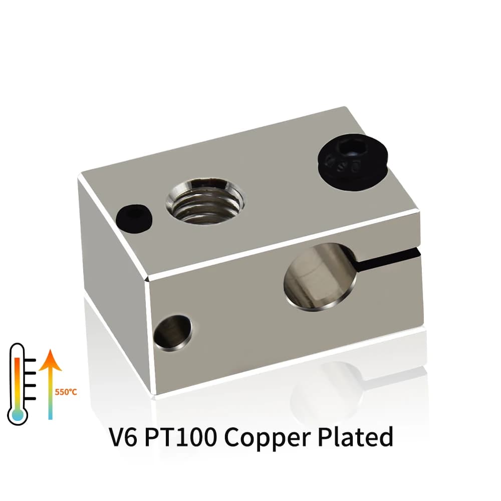 1PC Blocco Riscaldante V6 PT100 in Ottone Ramato Placcato Rame, Blocchi di Riscaldamento in Alluminio per Hotend J-head V6 PT100, Ricambi per Stampanti 3D