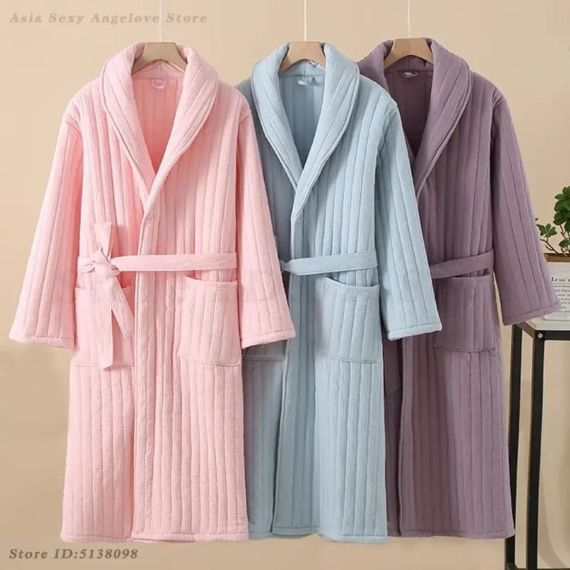 Accappatoio in cotone addensato da coppia Camicia da notte Autunno Inverno Accappatoio caldo Kimono Abito a maniche lunghe Indumenti da notte Indumenti da notte da donna Abiti per la casa