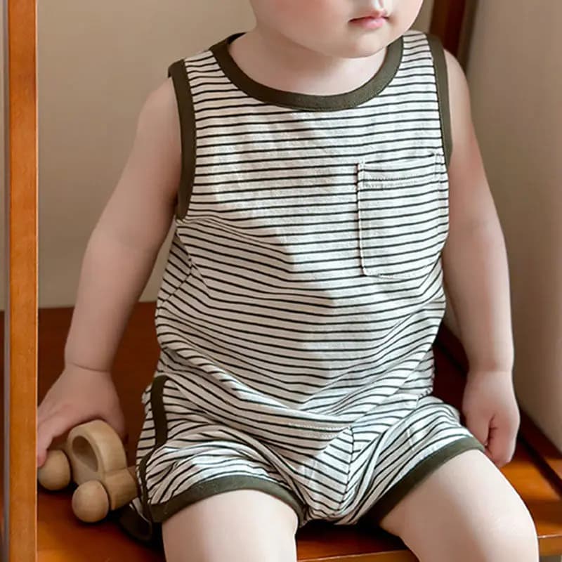 Summer Children's Striped Vest Set Baby Sleeveless Top and Shorts Lightweight and Casual Cute Two-piece Set for Boys and Girls