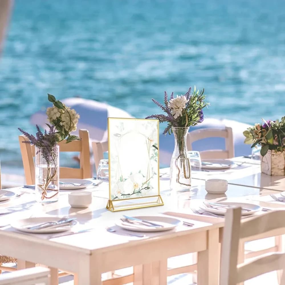 Porta Targhe in Acrilico Trasparente Dorato con Base, Porta Etichette Fai-da-Te, Elegante e Resistente Porta Menu per Tavoli di Ristoranti